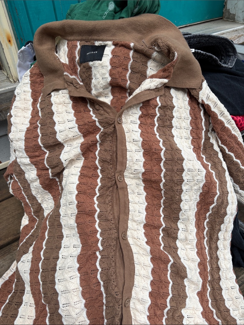 PacSun Brown & Cream Striped V-Neck Knit Sweater